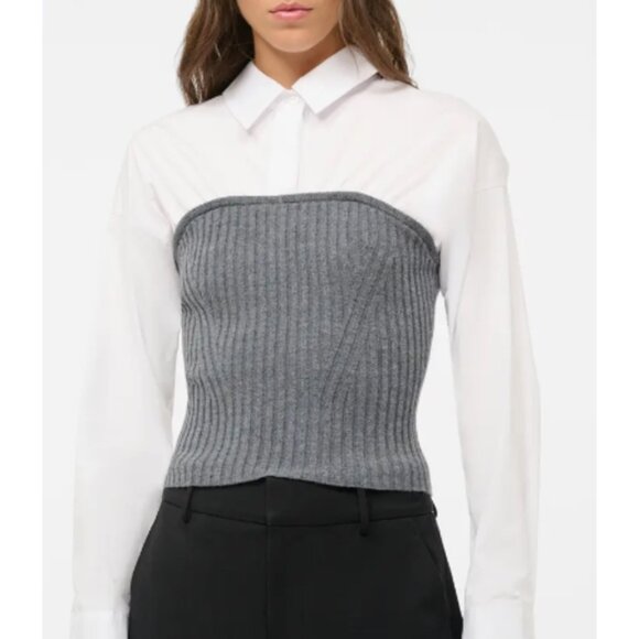 Staud Wool Blend O'Keefe Collared Poplin Ribbed Knit Sweater Blouse Top Small - Picture 1 of 12